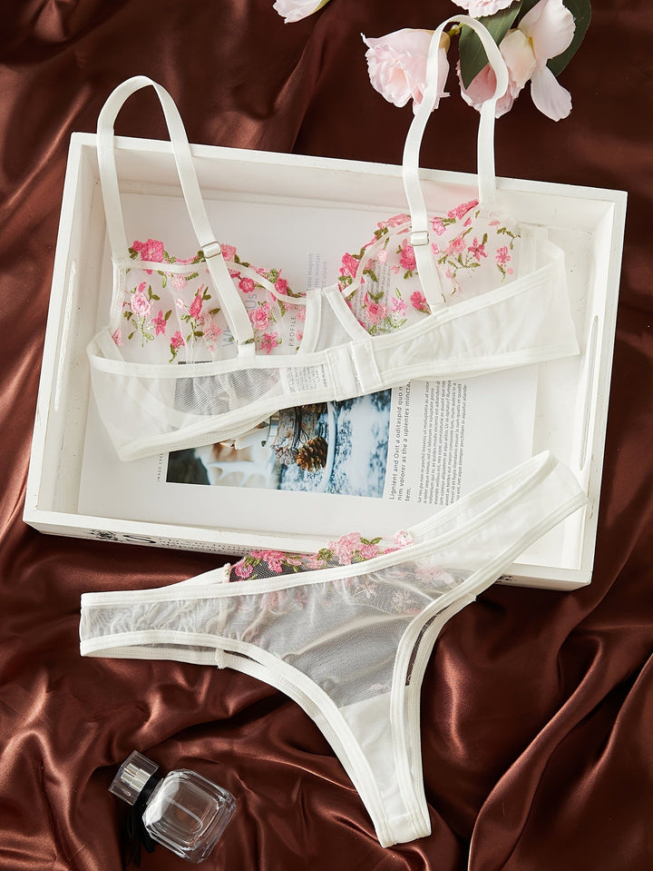 Seralith - Elegant Sakura Embroidered Lingerie Set