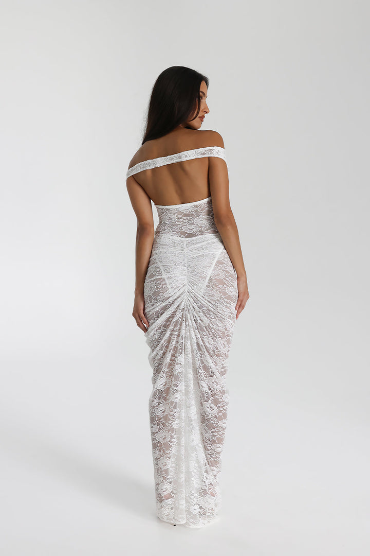 Selune - See-Through Lace Off-Shoulder Maxi Dress