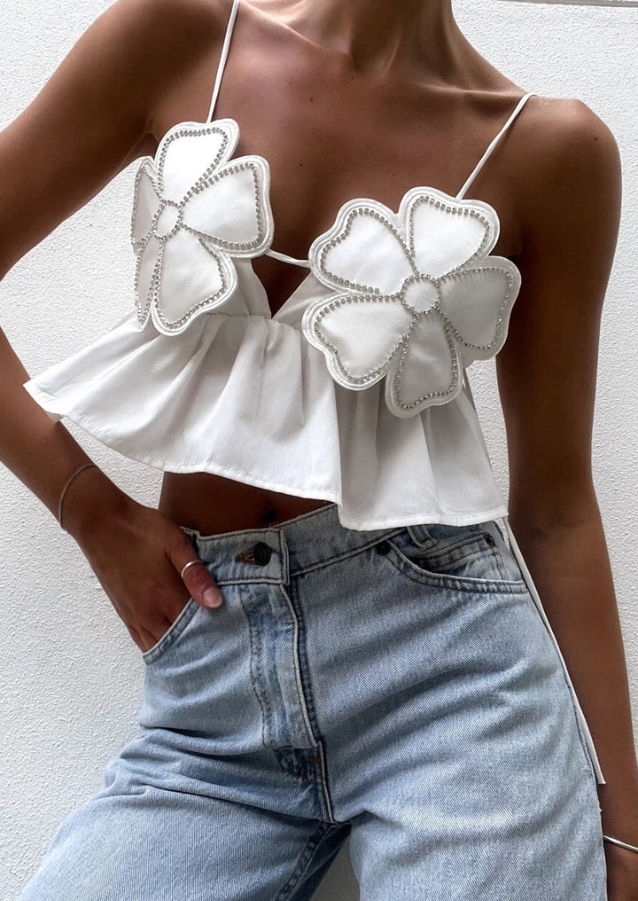 Lysira - Rhinestone Studded Crop Top