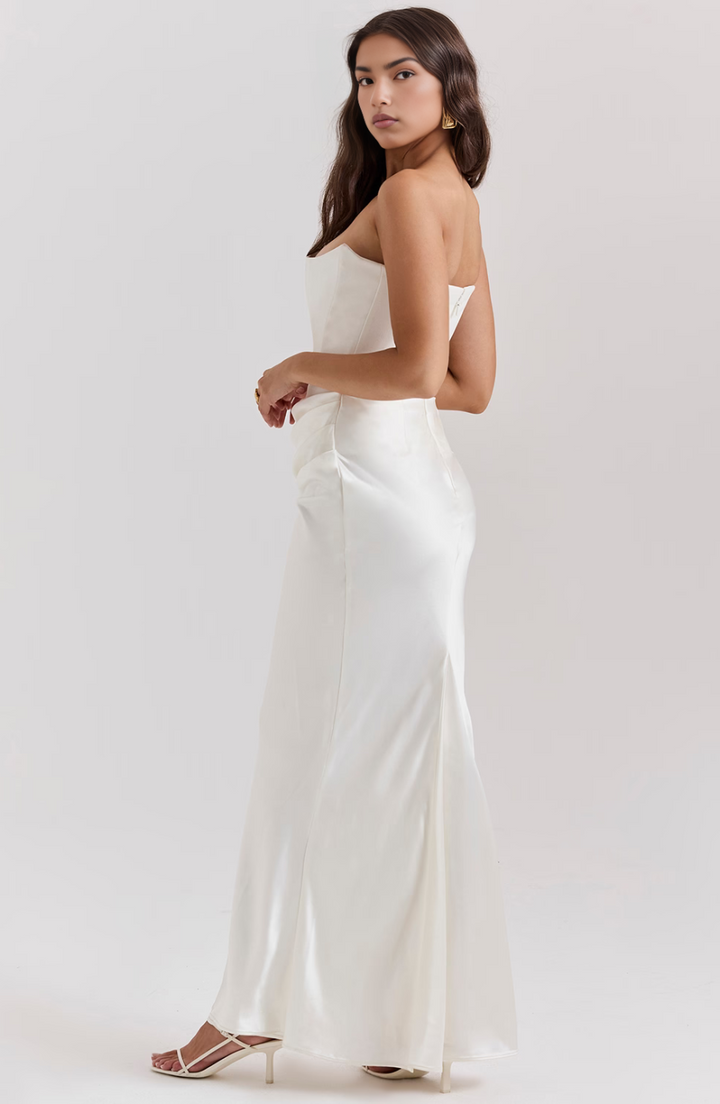 Nylaen - Strapless Bottom Pleated Maxi Dress