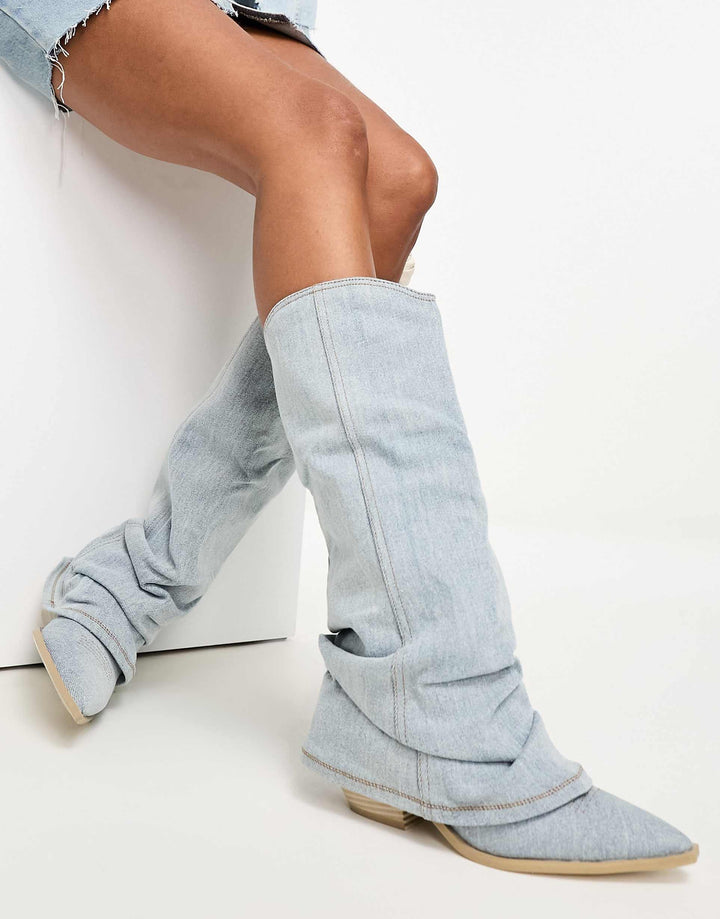 Oriana - Knee-Length Denim Boots