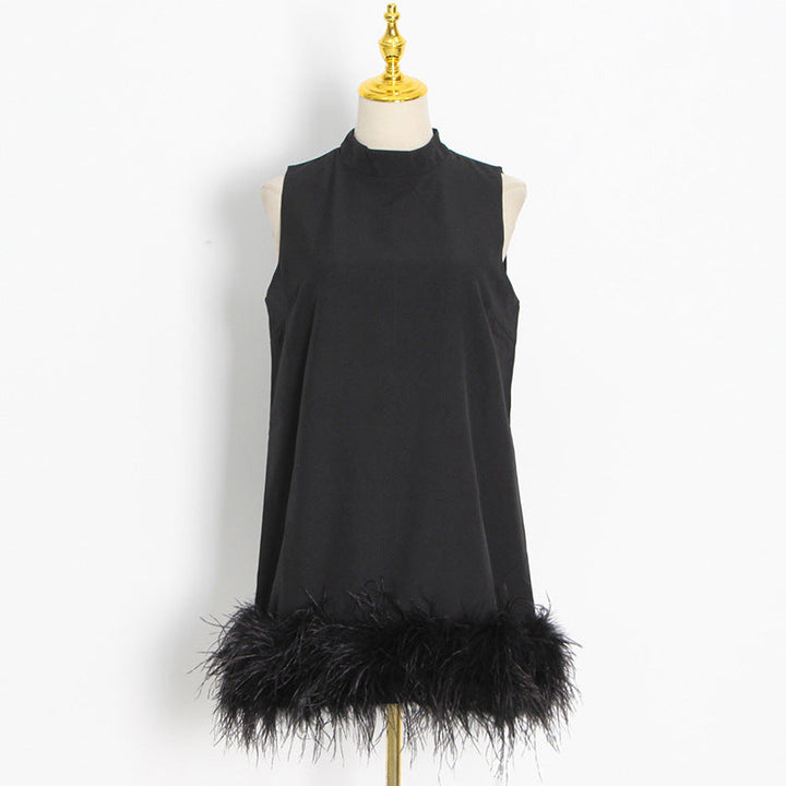 Adunma - A-Line Fur Hem Mini Dress