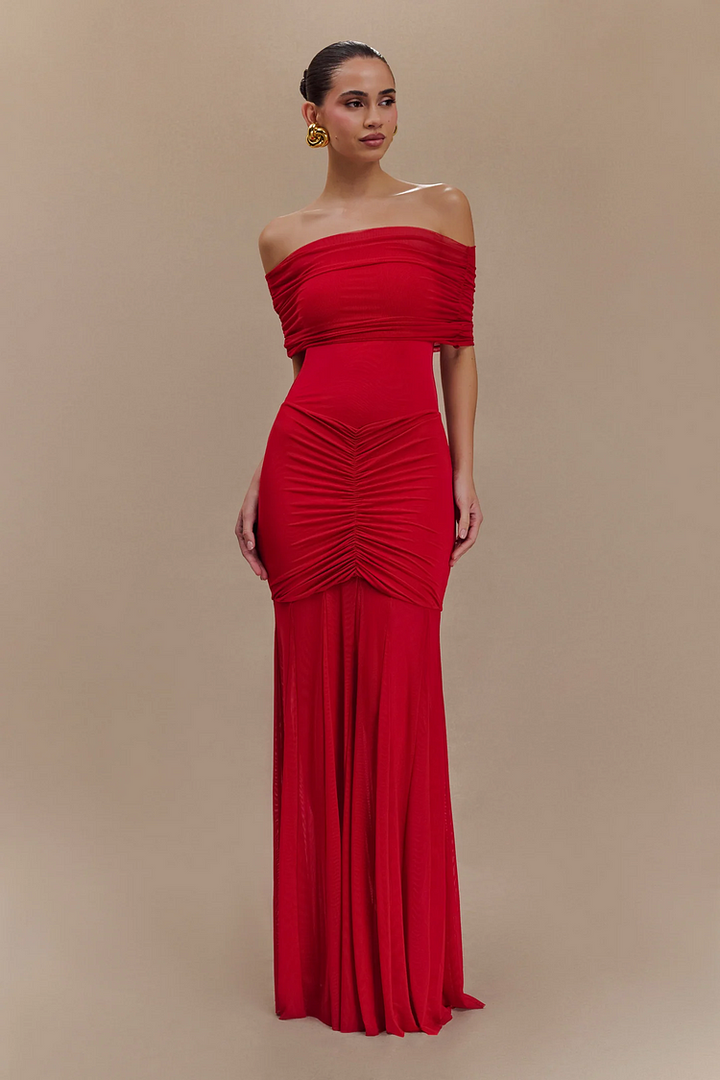 Tanirae - Off-Shoulder Pleated Maxi Dress