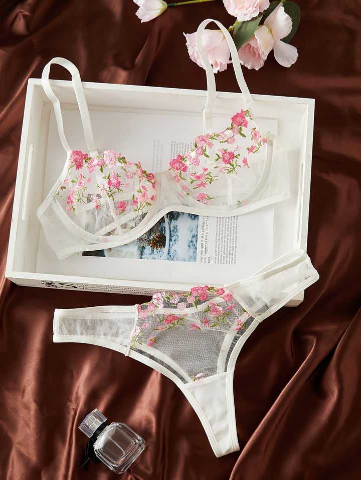 Seralith - Elegant Sakura Embroidered Lingerie Set