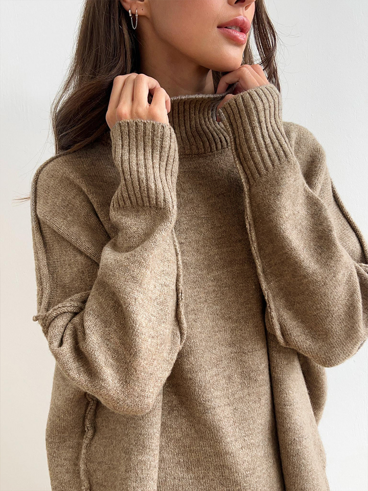 Aryndel - Oversized Turtle-Neck Knitted Two-Piece Set