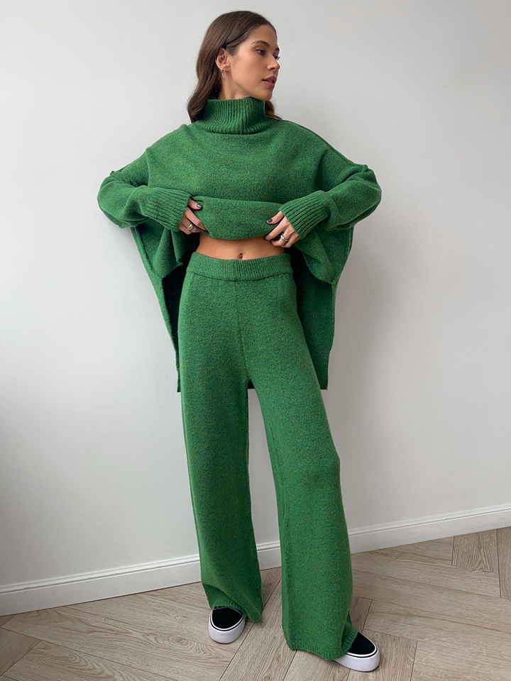 Aryndel - Oversized Turtle-Neck Knitted Two-Piece Set