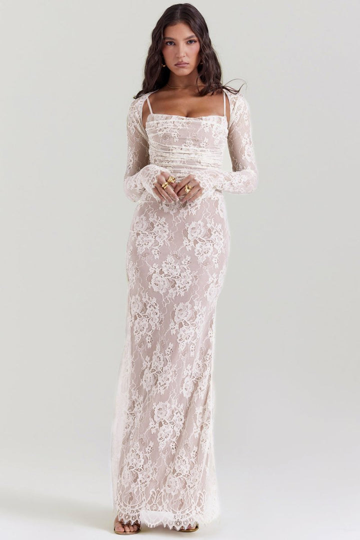 Seliora - Shoulder-On Floral Lace Maxi Dress