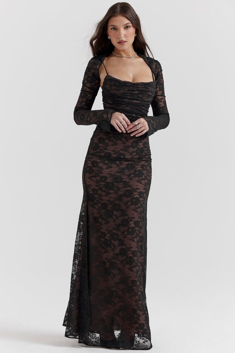 Seliora - Shoulder-On Floral Lace Maxi Dress