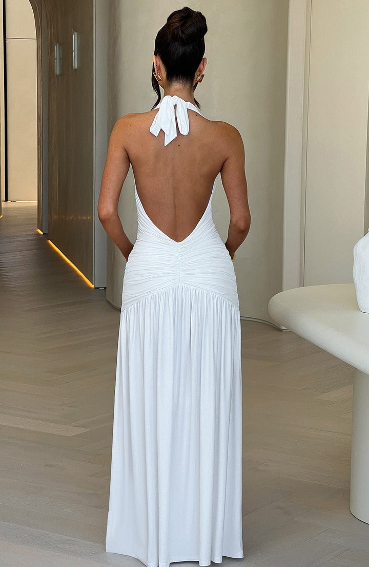 Sabine - Backless Knot Slit Maxi Dress